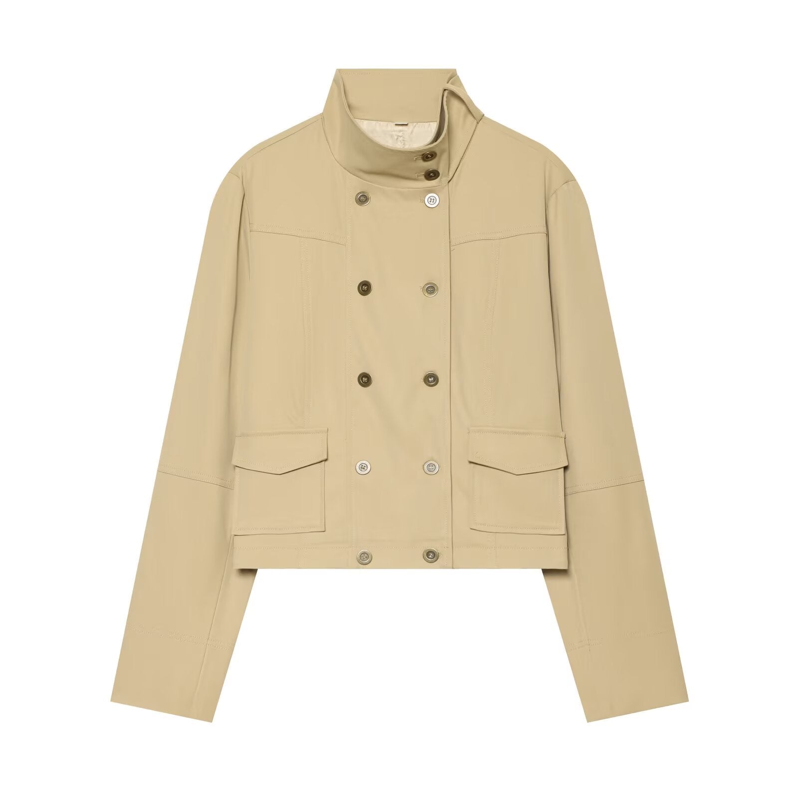 Women's pocket decoration stand collar Coat