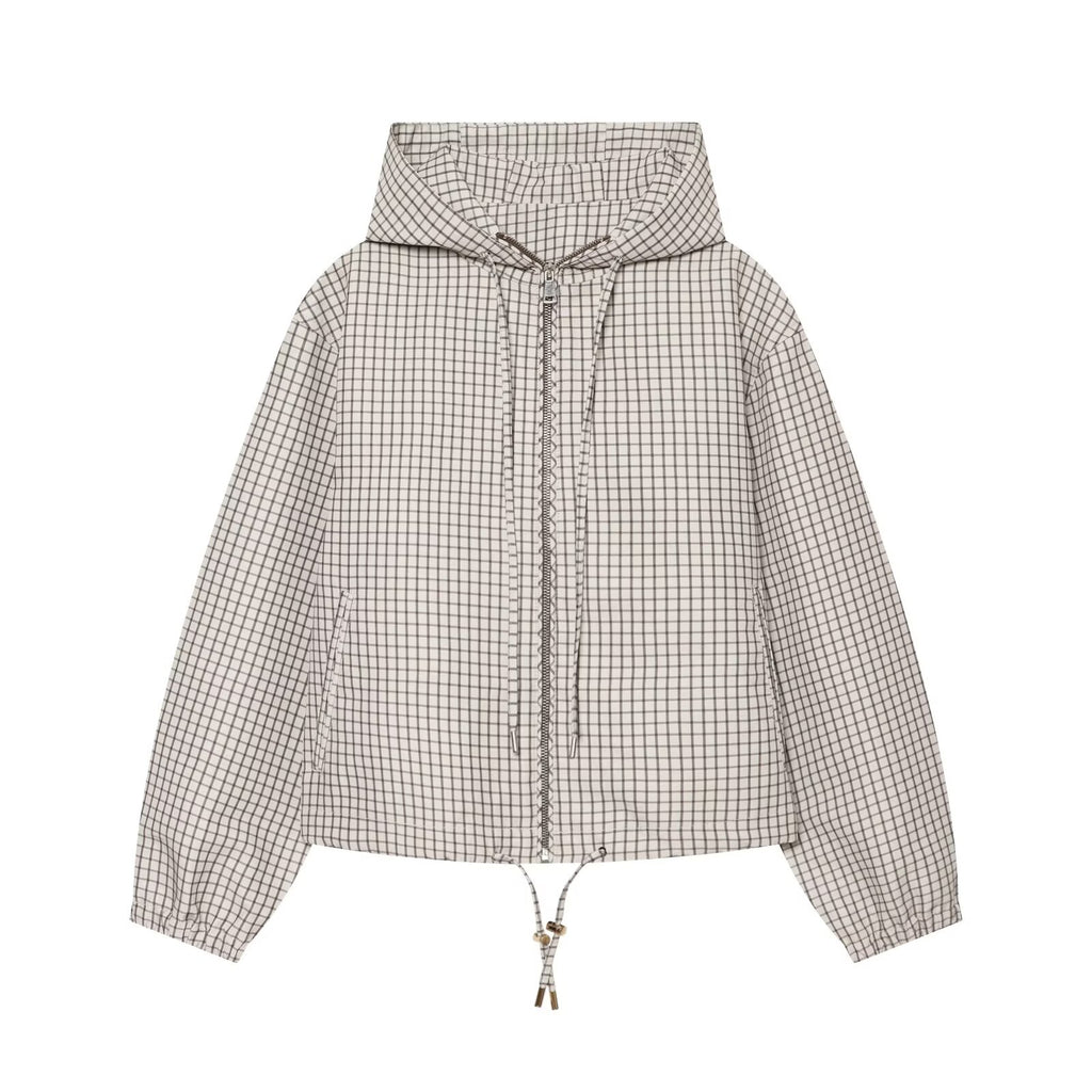 Women's casual plaid hooded jacket Coat