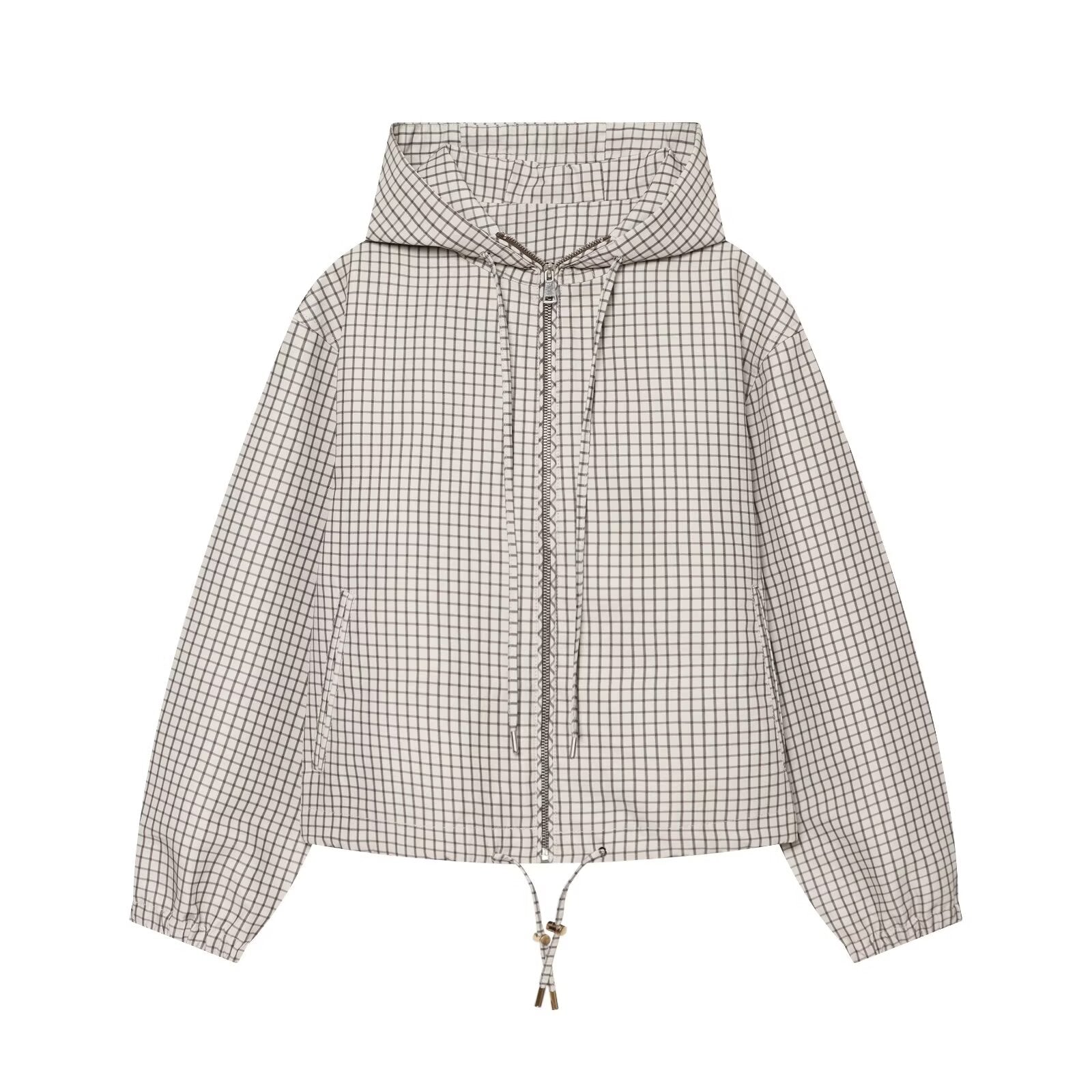 Women's casual plaid hooded jacket Coat