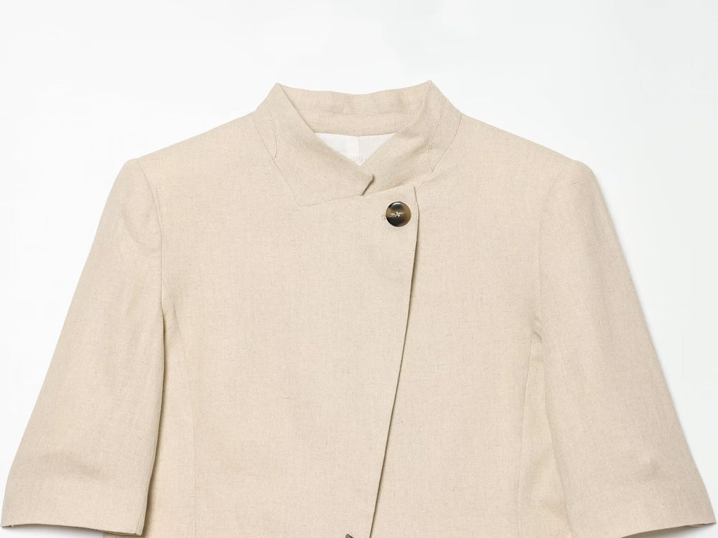 Women's short sleeved linen blend Blazer Coat