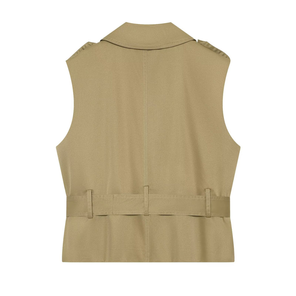 Women's with belt casual double breasted vest