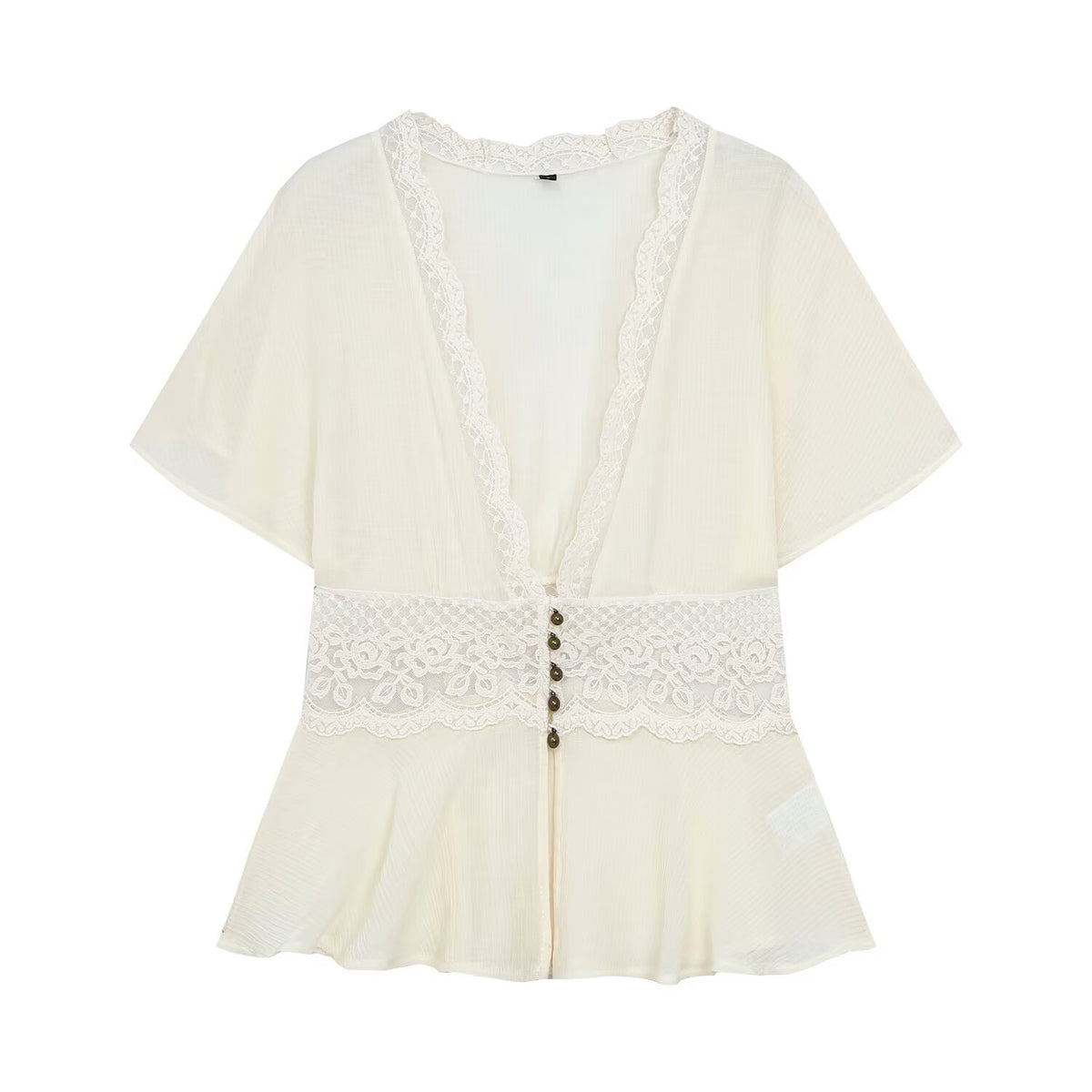 Women's lace patchwork V-neck top