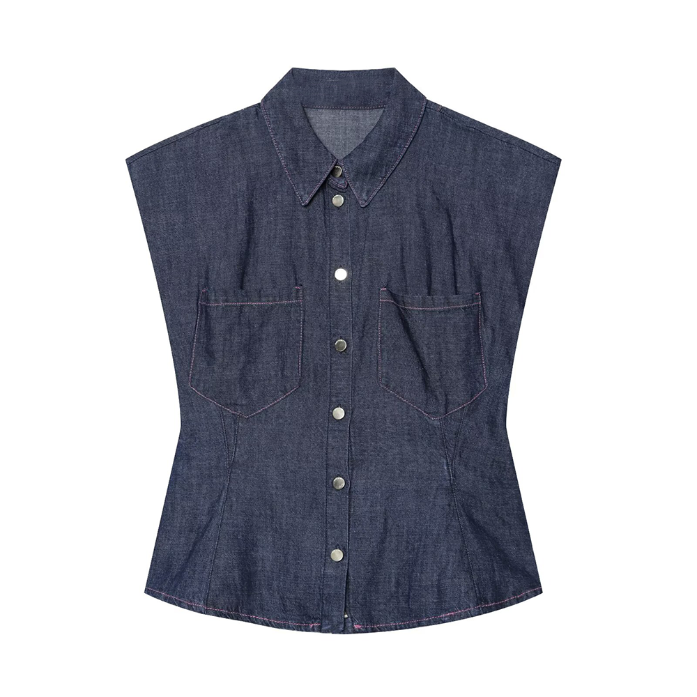 suit Women's 2 pieces casual Lapel denim shirt+denim bucket pants