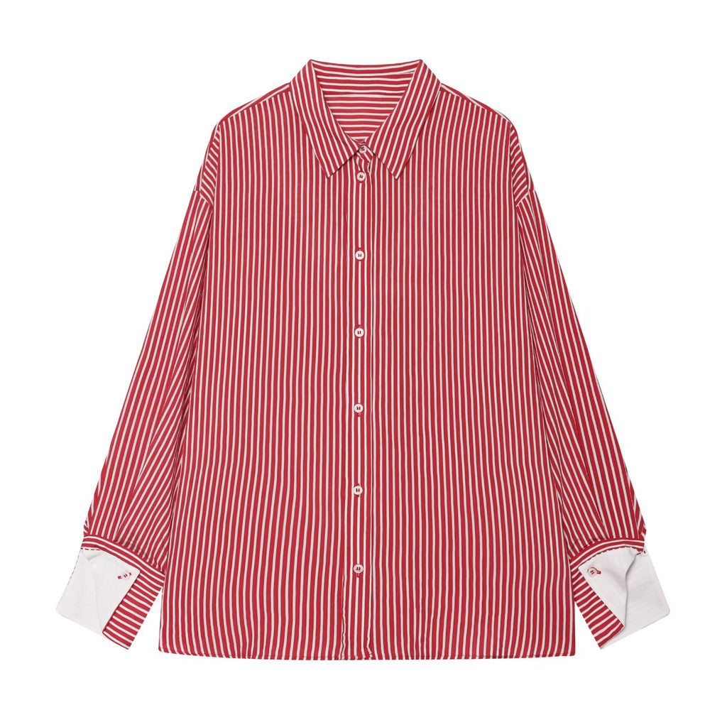 Women's patchwork cuffs loose striped shirt