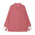 Women's patchwork cuffs loose striped shirt