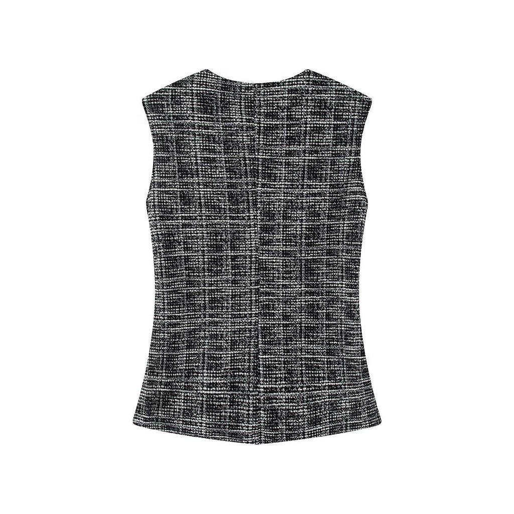 suit Women's 2 pieces button decoration texture vest style top+Flared pants