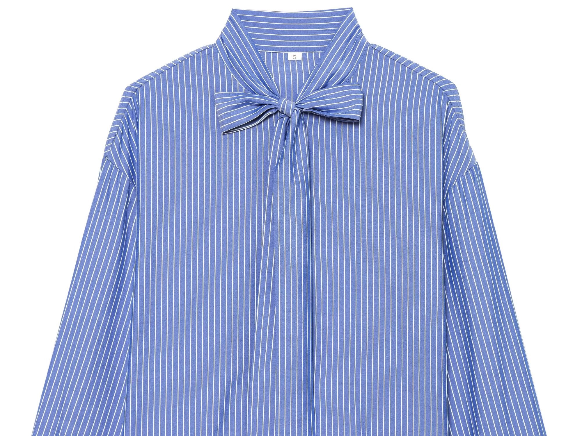 Women's waist cinched long sleeved striped shirt