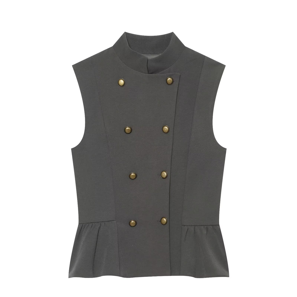 Women's Buckle decoration Ruffled vest style top