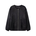 Women's bright diamond fabric O Neck jacket Coat