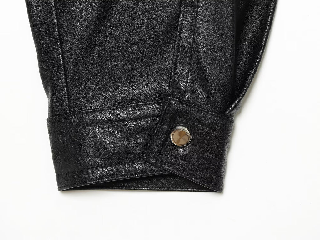 Women's Leather Effect Puff Sleeve Pilot Jacket Coat
