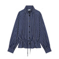 Women's with drawstring striped stand collar shirt