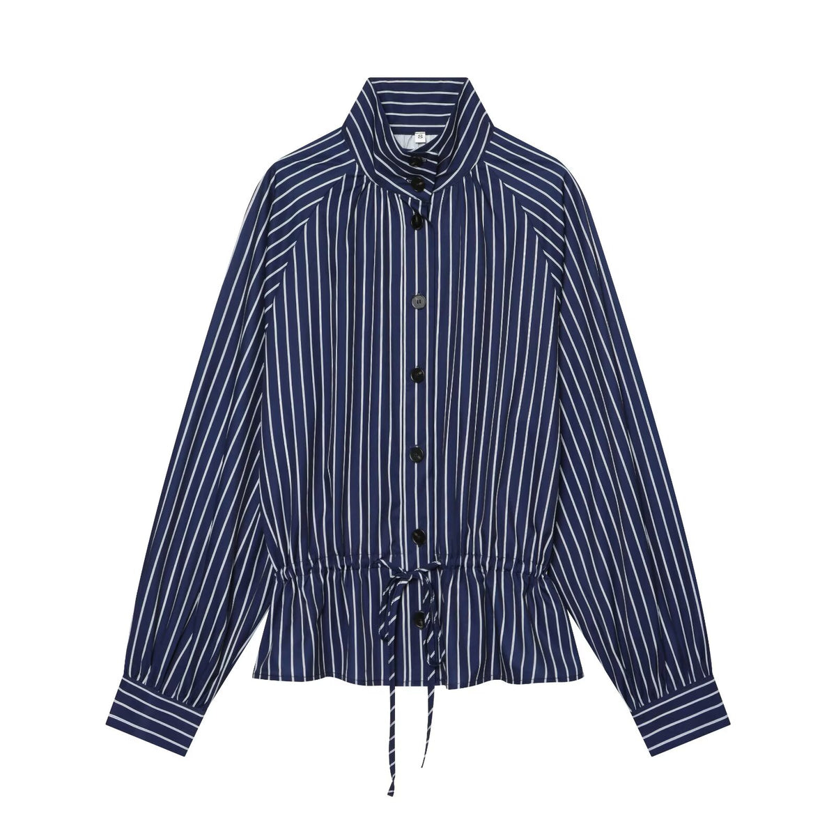Women's with drawstring striped stand collar shirt