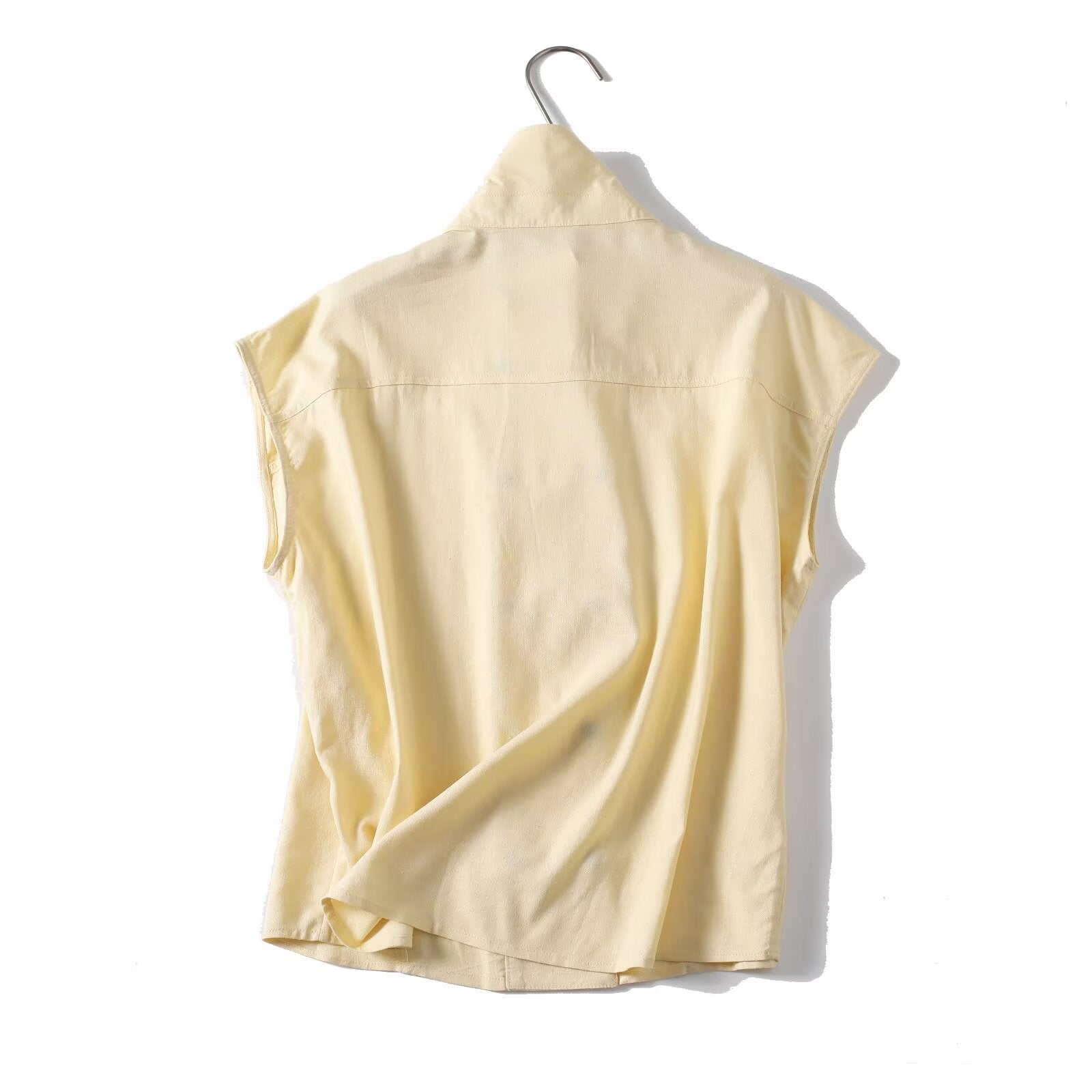 Women's casual linen blended stand collar shirt