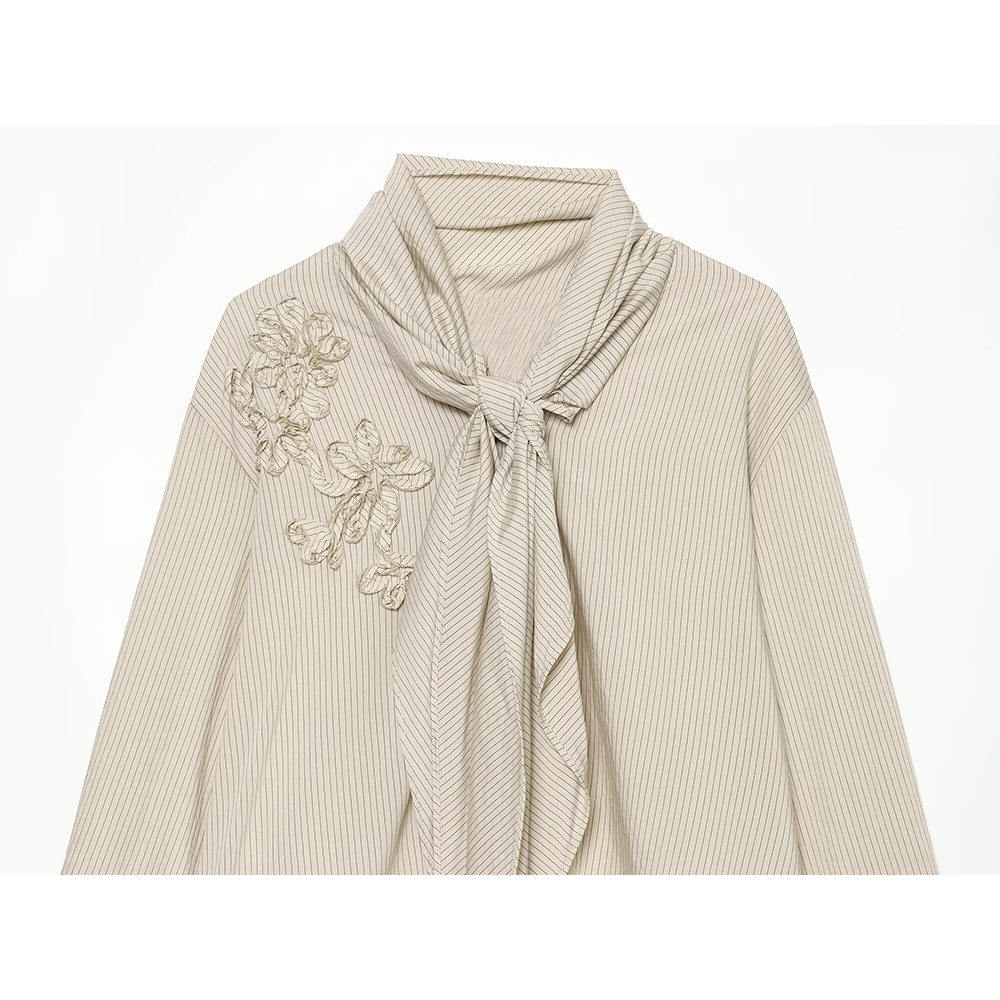 Women's knot decoration casual striped shirt
