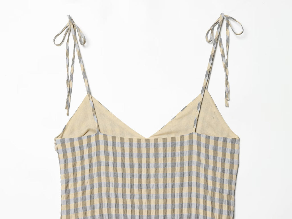 Women's layered decorative plaid suspender dress