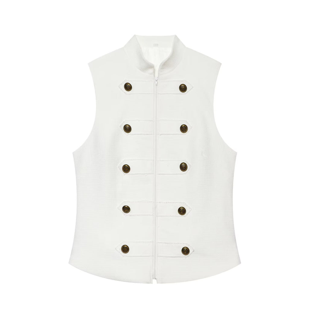 Women's breasted decorative zipper vest top