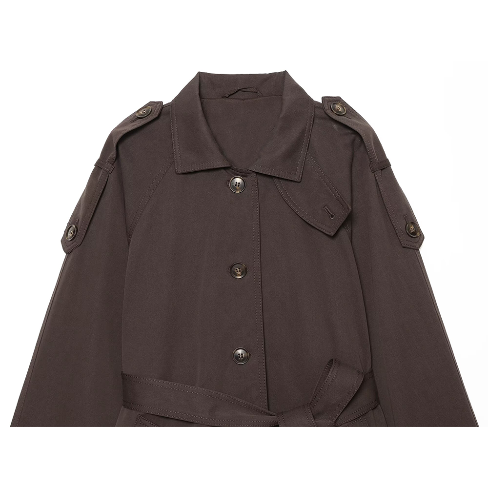 Women's with Belt casual stand collar twill coat