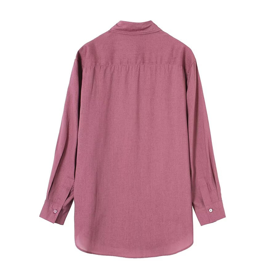 Women's loose linen blended Lapel shirt