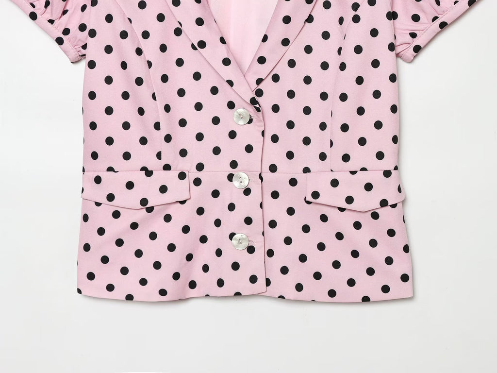 Women's slim polka dot short sleeved coat