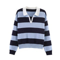 Women's striped polo shirt collar knit sweater