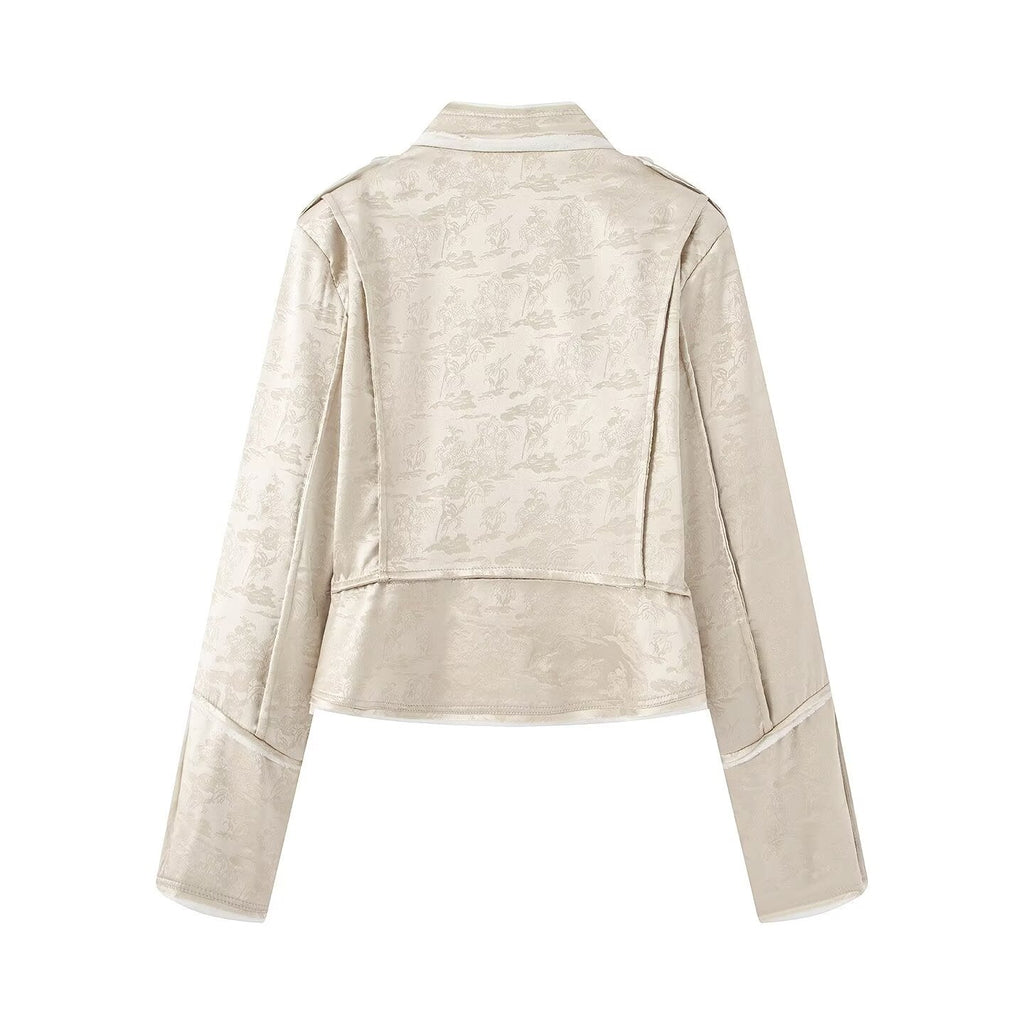 Women's standing collar short jacquard jacket