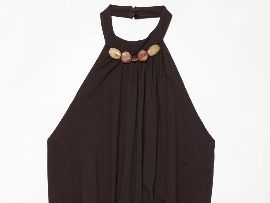 Women's beaded decorative halter neck dress
