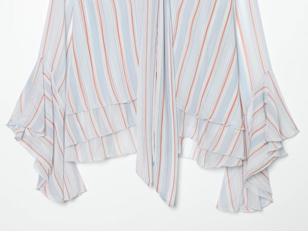 Women's striped ruffle edge ribbon top