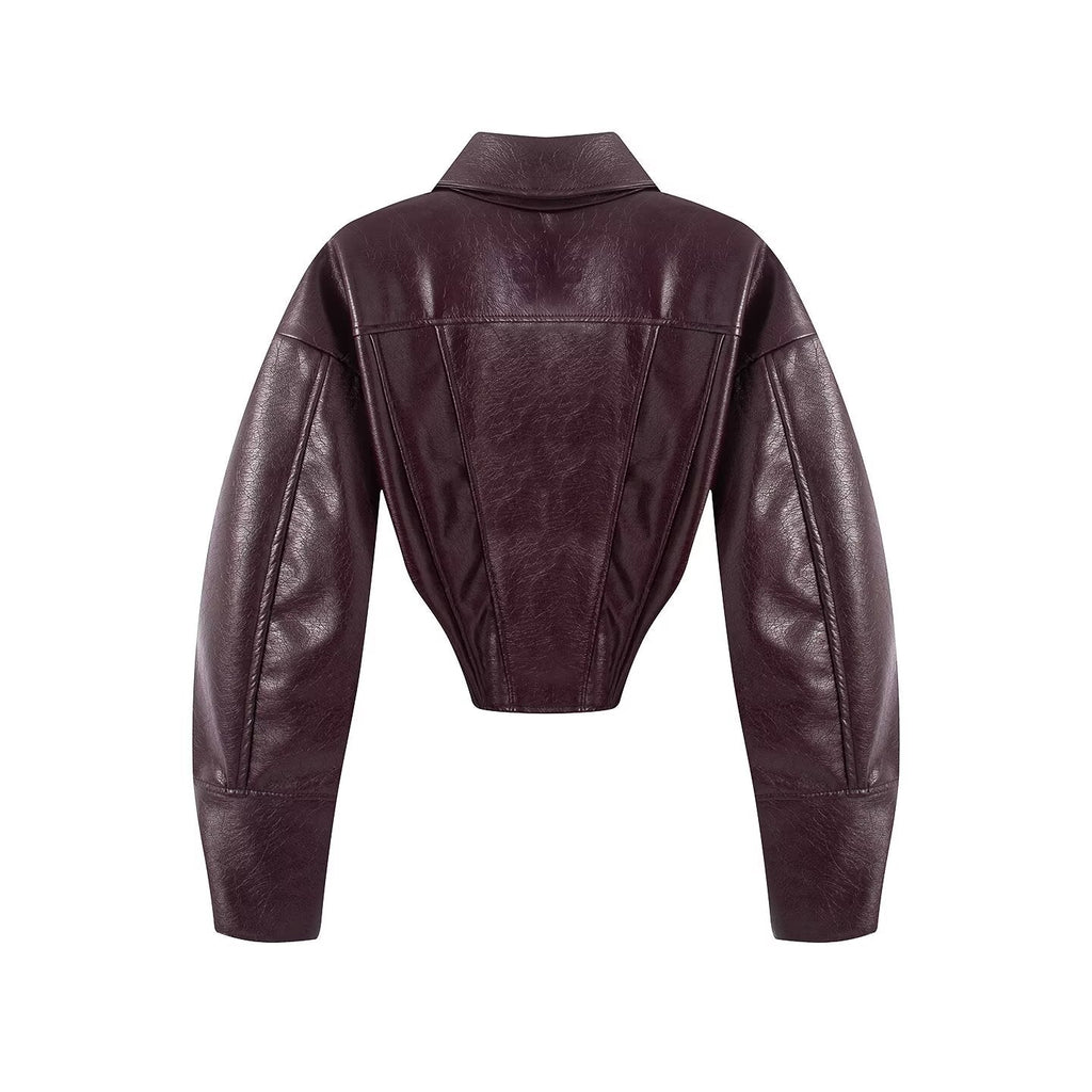 Women's retro short faux leather Coat
