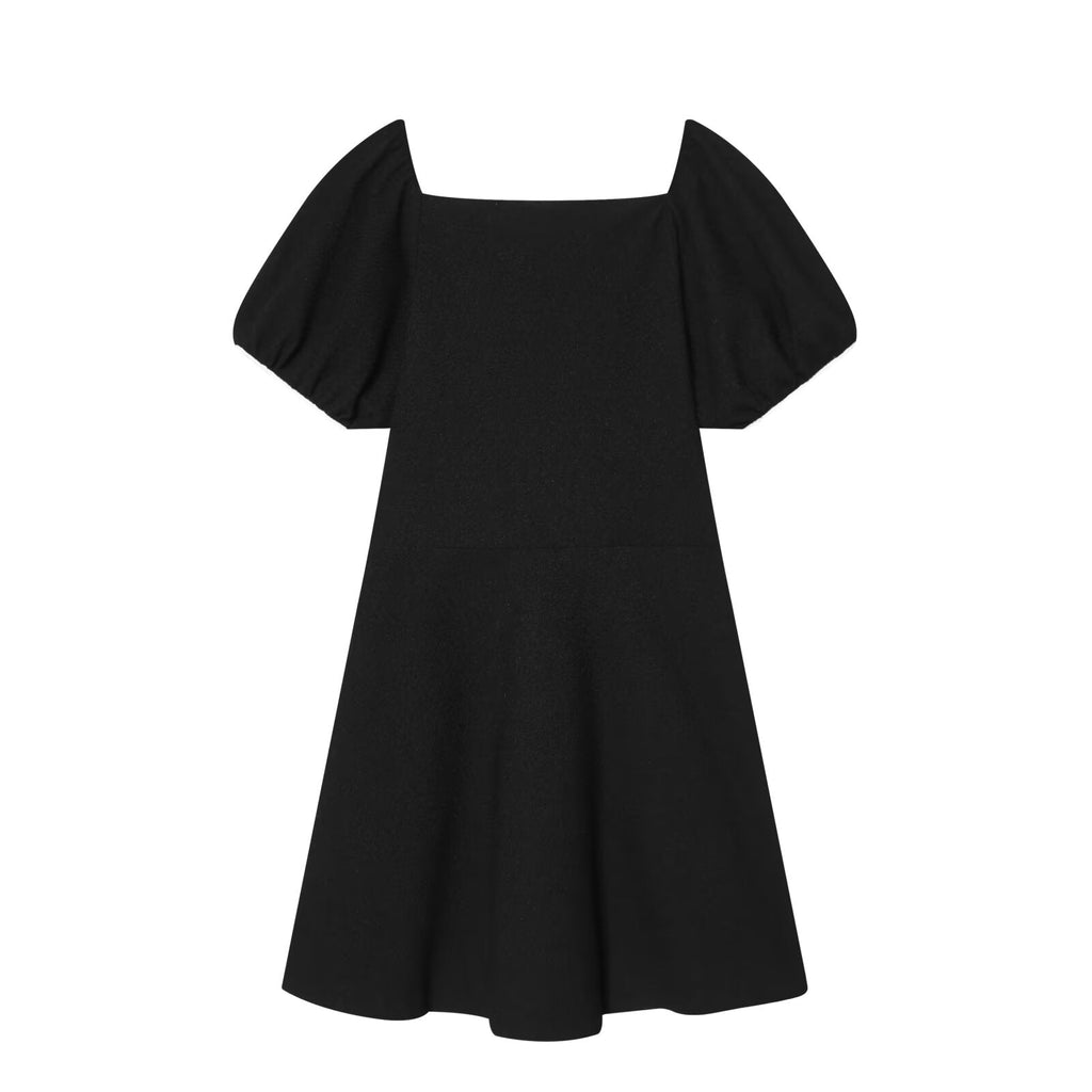 Women's contrasting straight neck bubble sleeve mini dress