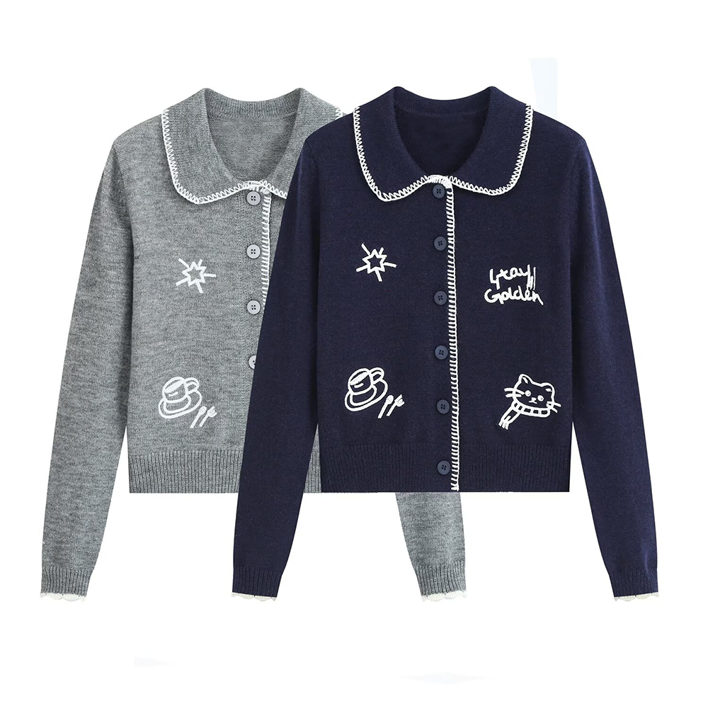 Women's soft texture contrasting pattern knitted cardigan