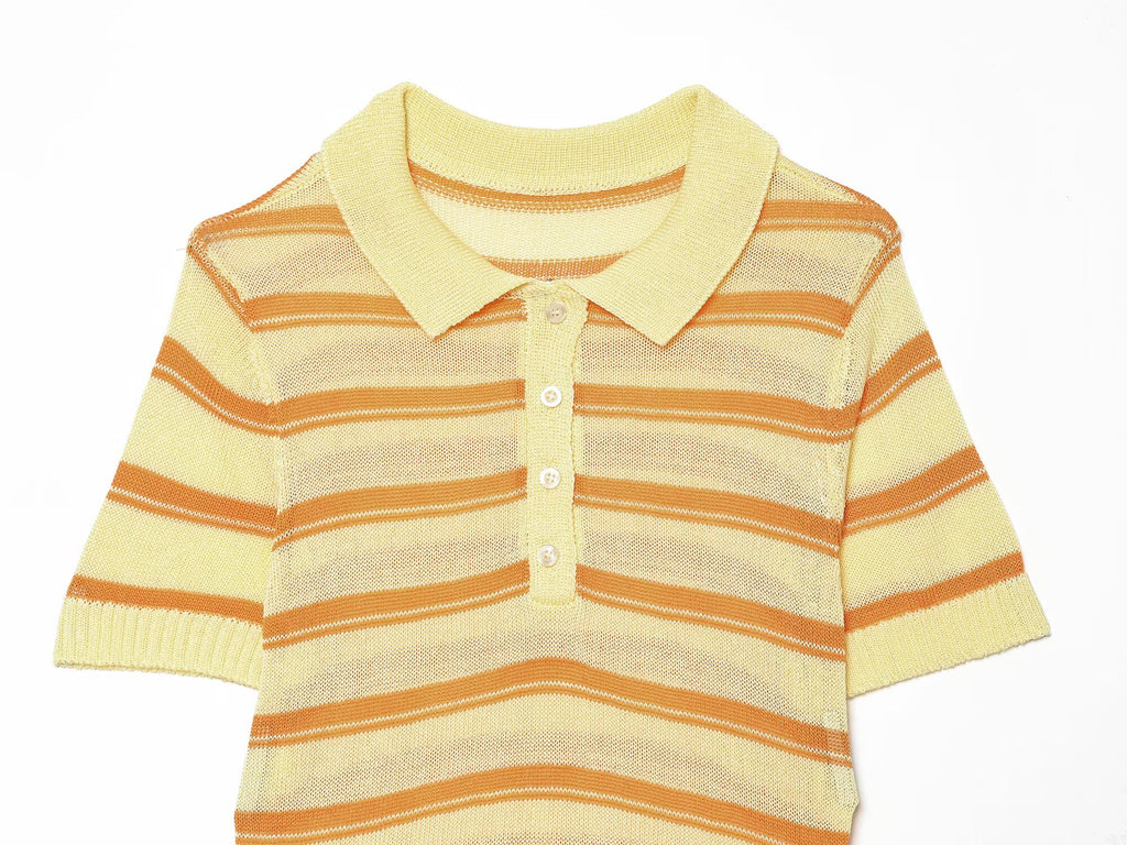 Women's striped short-sleeved POLO shirt