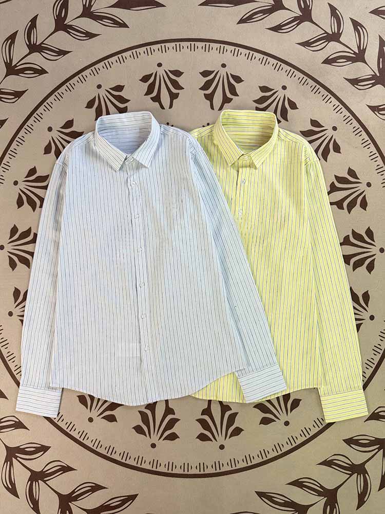 2026 women's new pinstriped linen embroidered long-sleeved shirt