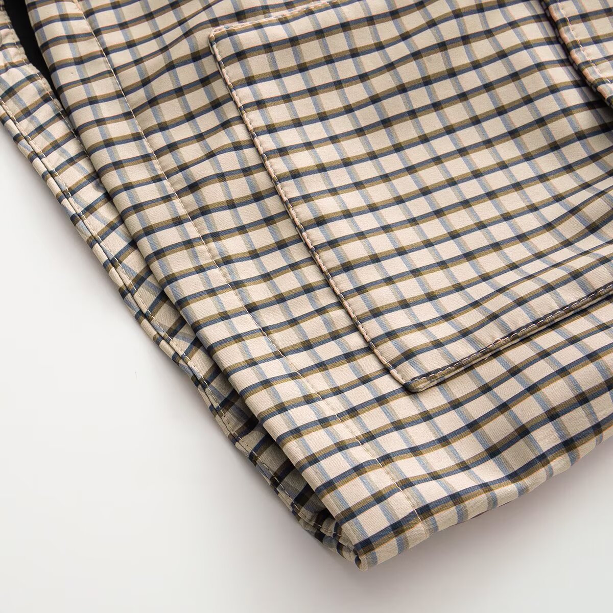 Women's stand collar casual waist cinched plaid Coat