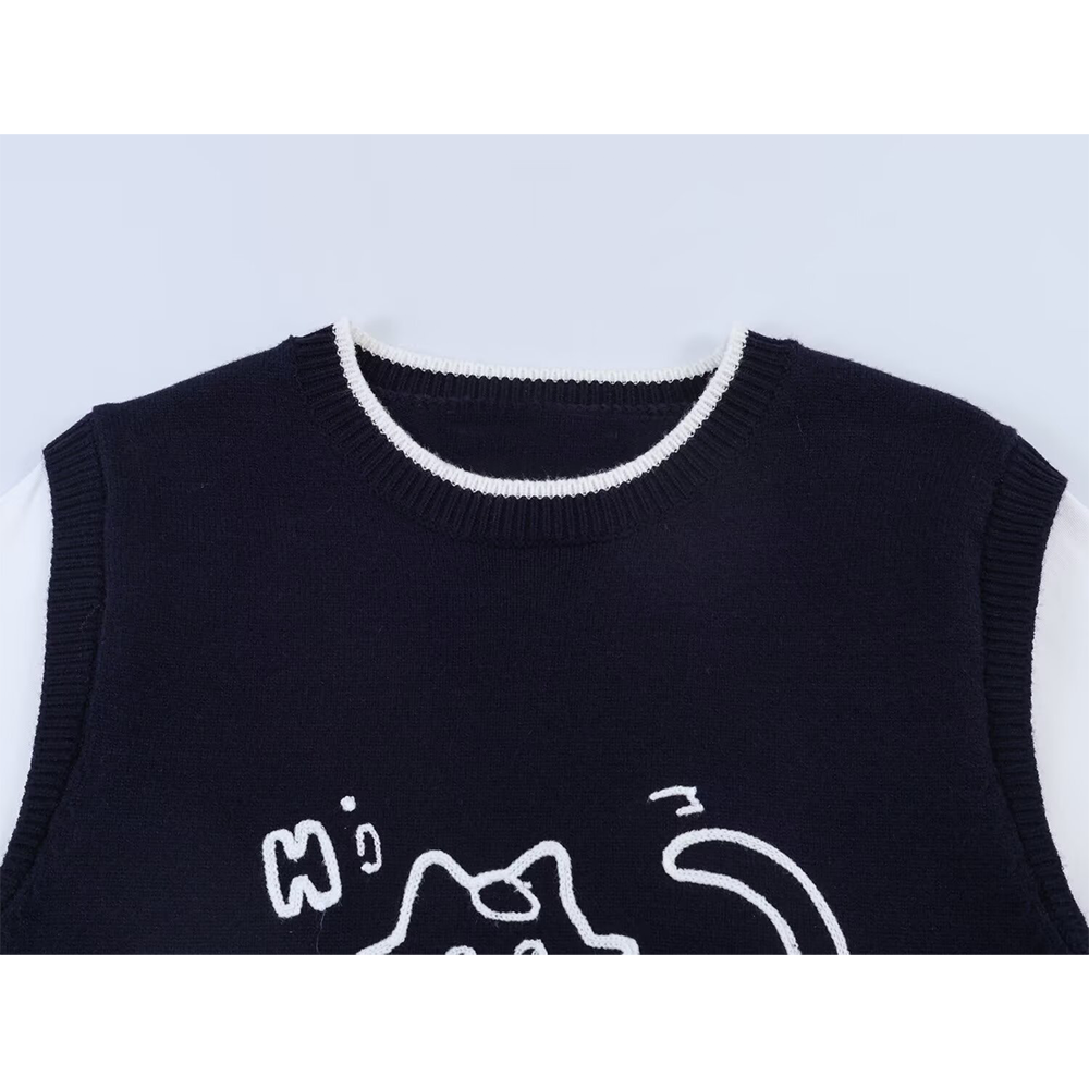 Women's three-dimensional embroidery spliced knitted shirt