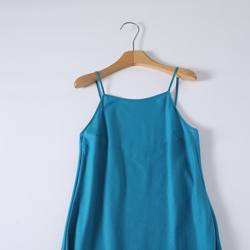 Women's vacation style linen blended MIDI dress