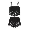 suit Women's 2 pieces linen blend embroidered top+Shorts