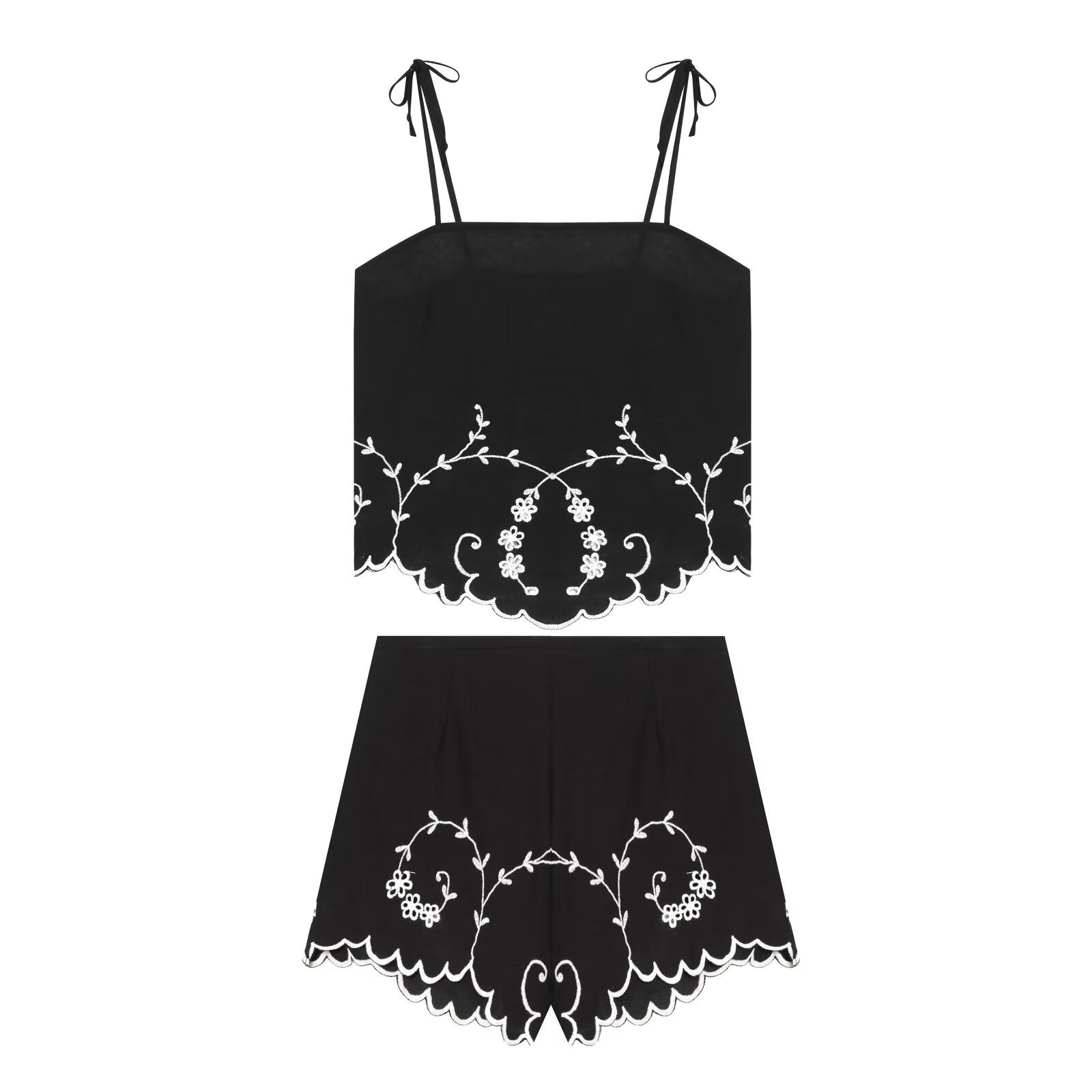 suit Women's 2 pieces linen blend embroidered top+Shorts