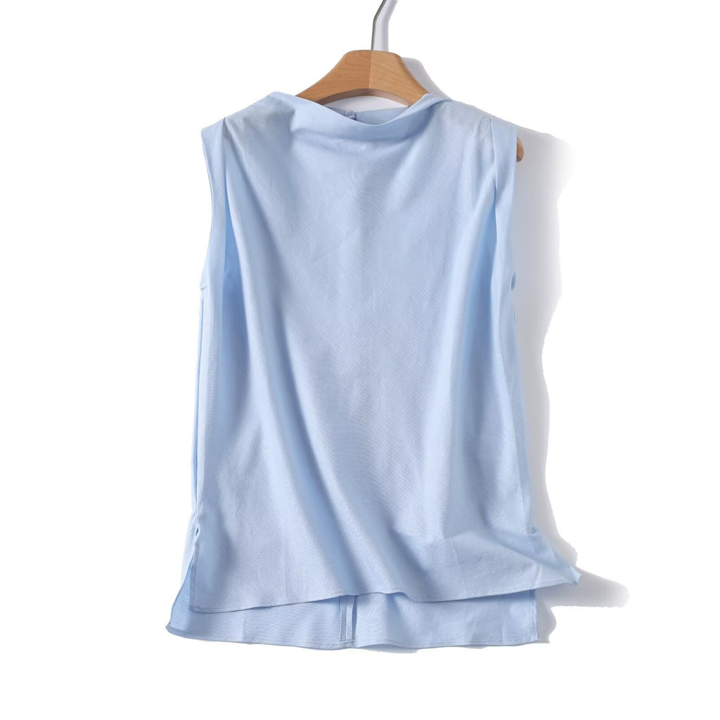 Women's pleated decorative linen blend top