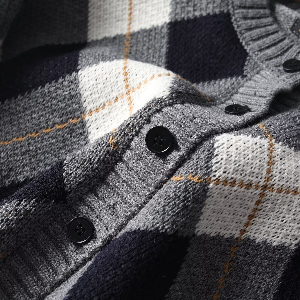Women's short diamond grid knitted cardigan