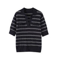 Women's New Fashion Casual Striped Mid Sleeve Knitted Top