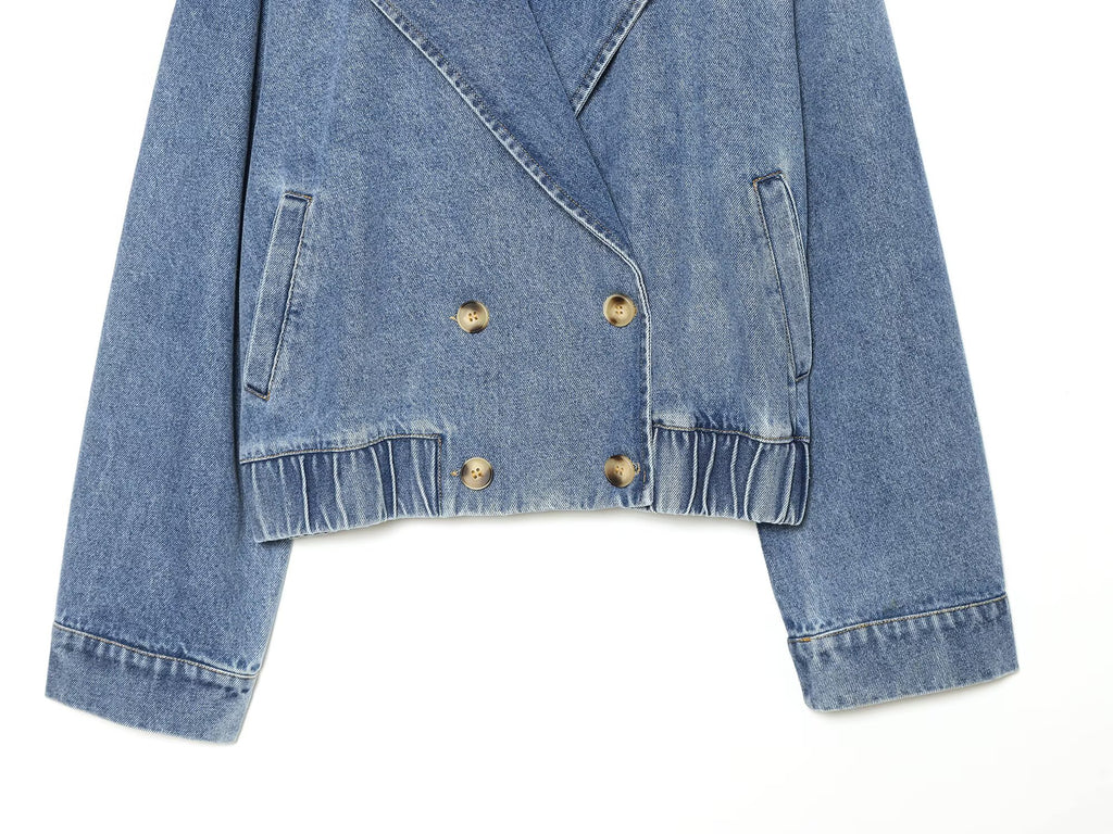 Women's double breasted short denim jacket