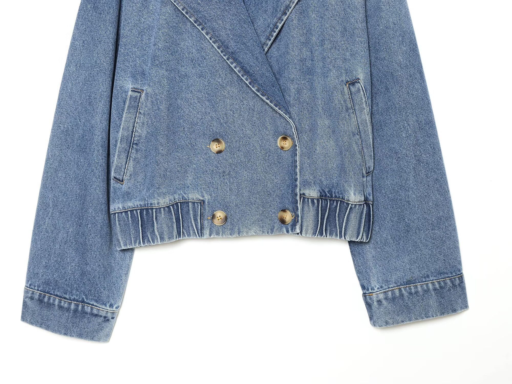 Women's double breasted short denim jacket