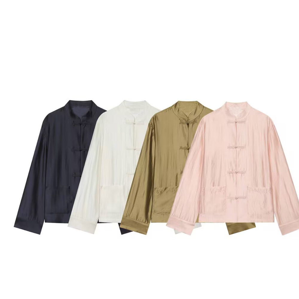 Women's rope knot decoration casual satin shirt