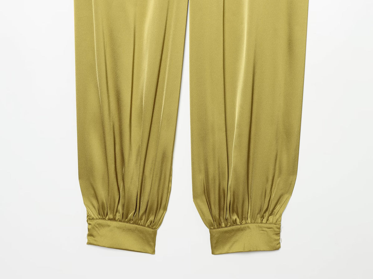 Women's casual satin textured lantern pants