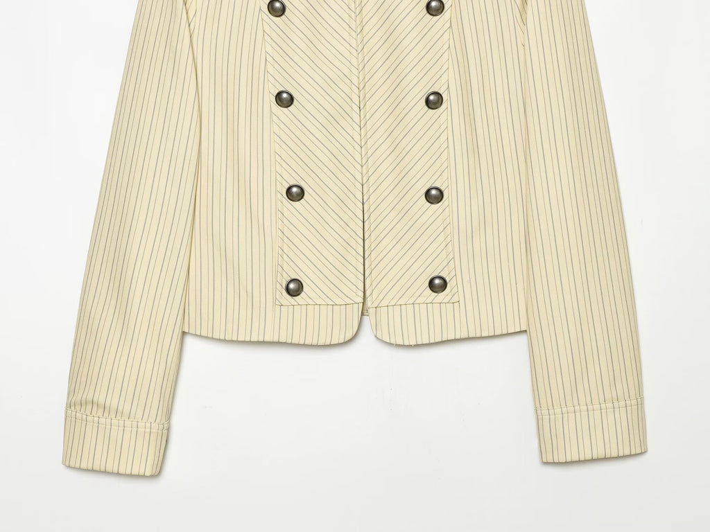 Women's striped double-breasted jacket coat