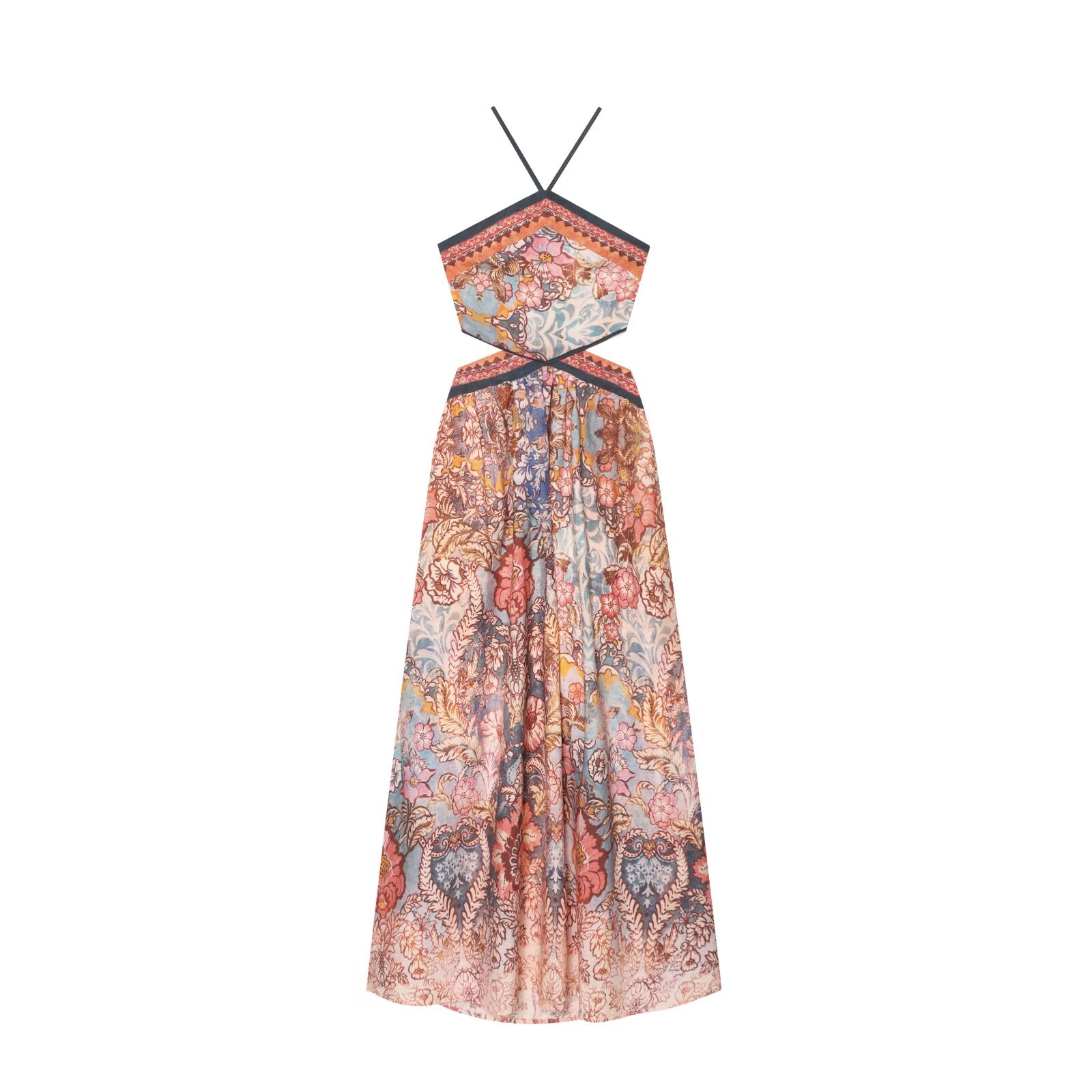Women's backless printed halter neck dress