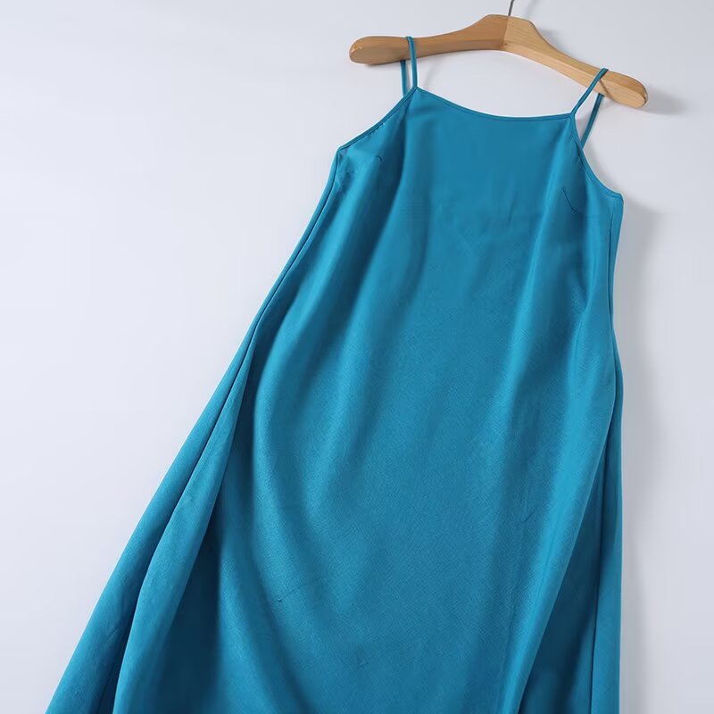 Women's vacation style linen blended MIDI dress