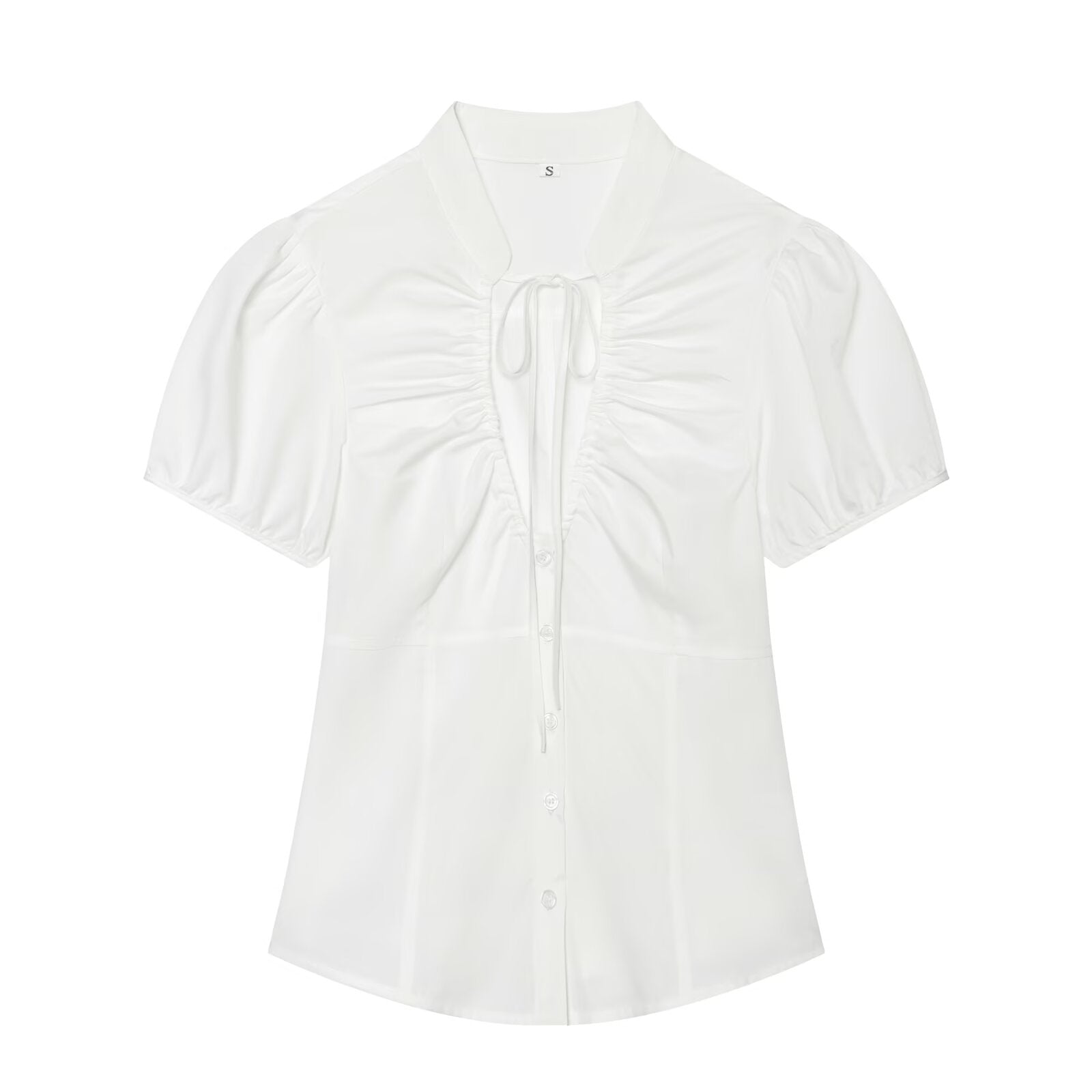 Women's bow decoration pleated poplin top