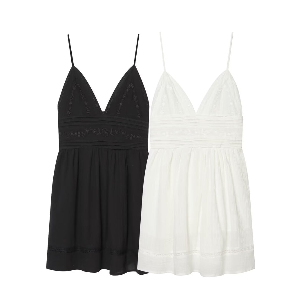 Women's embroidered suspender mini dress