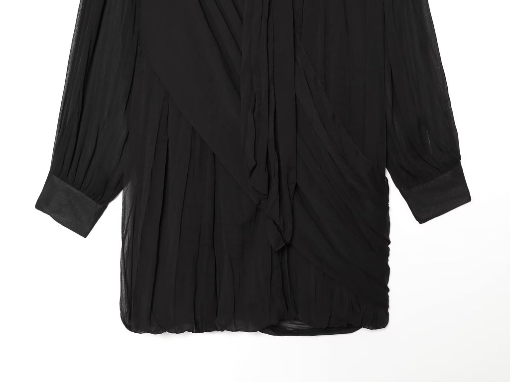 Women's long sleeved drape pleated mini dress